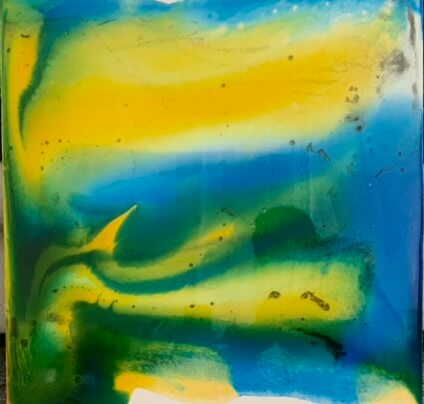 Deep blue abstract painting Antonella Quacchia resin volcanic sand